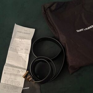 Saint Laurent Black Leather Belt with Gold Buckle